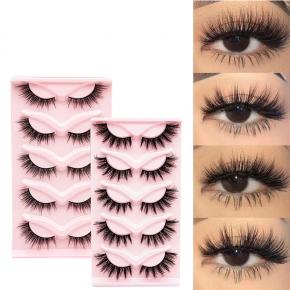 False Eyelashes Fluffy Faux Mink Lashes Cat-Eye Look 17MM Wispy Long 8D Volume Fake Eyelash 5 Pairs Pack